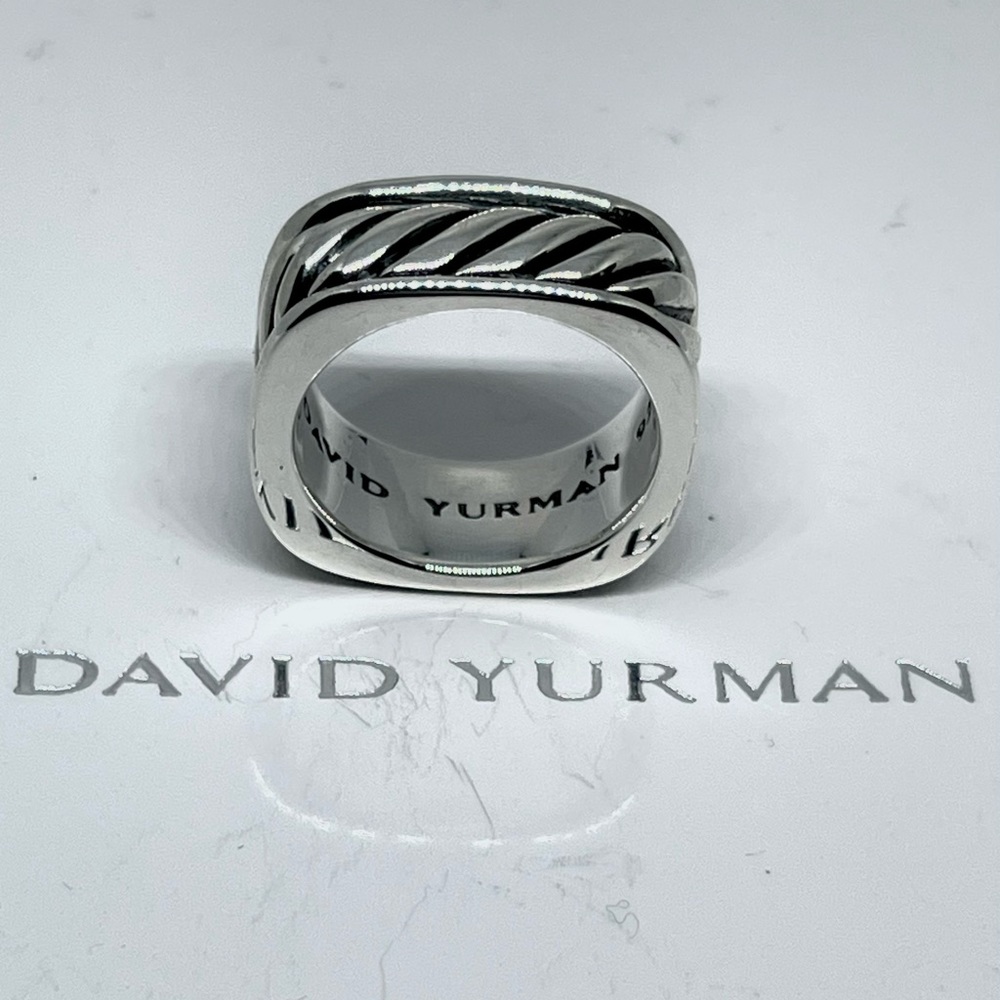 David Yurman Cable Square Sculpted Cushion Band Silver Ring Size 8